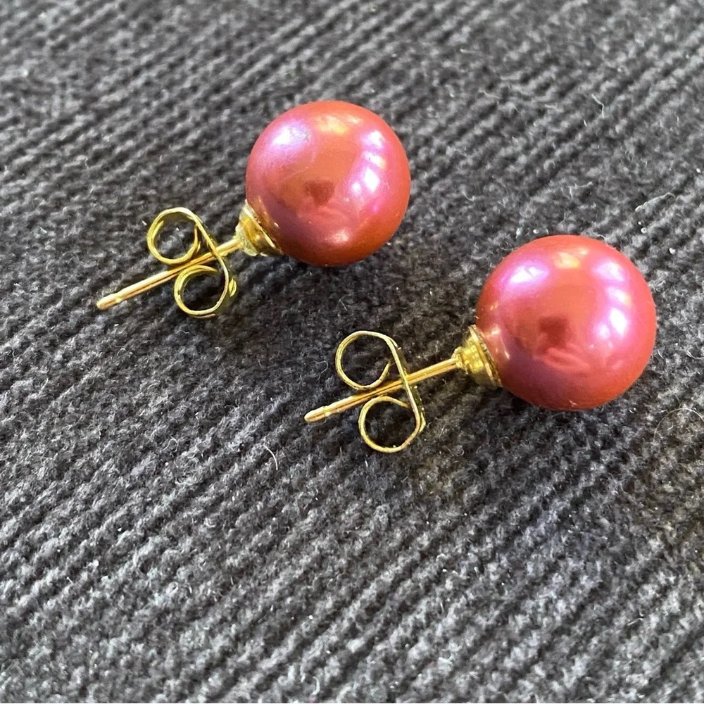 Hot Pink Fuschia Faux Pearl Studs - Picture 4 of 10
